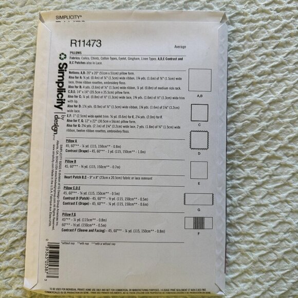 Sewing Pattern Pillows Simplicity R11473 - Picture 7 of 7
